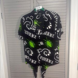 Beetlejuice Women's Black Graphic Blouse with Green Accent